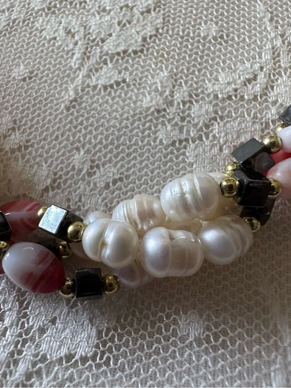 Multi-Strand Twisted Freshwater Pearl ? and Hematite ? Necklace